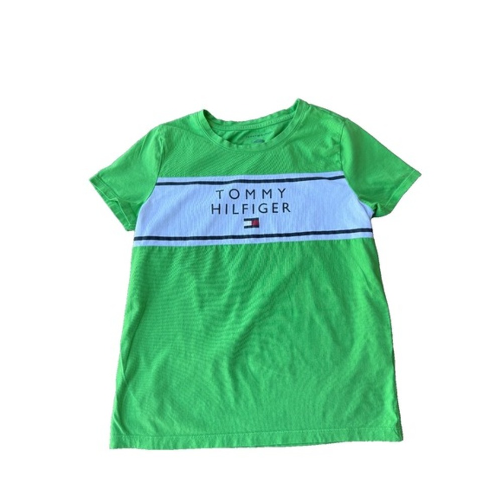 Tommy Hilfiger T Shirt Women Small Green Graphic Logo Preppy Sporty